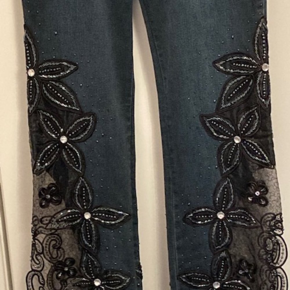 ⭐️  2x's Host Pick ⭐️  Sassy Thai Embellished Flare Lace Jeans With Split Leg - Picture 14 of 14